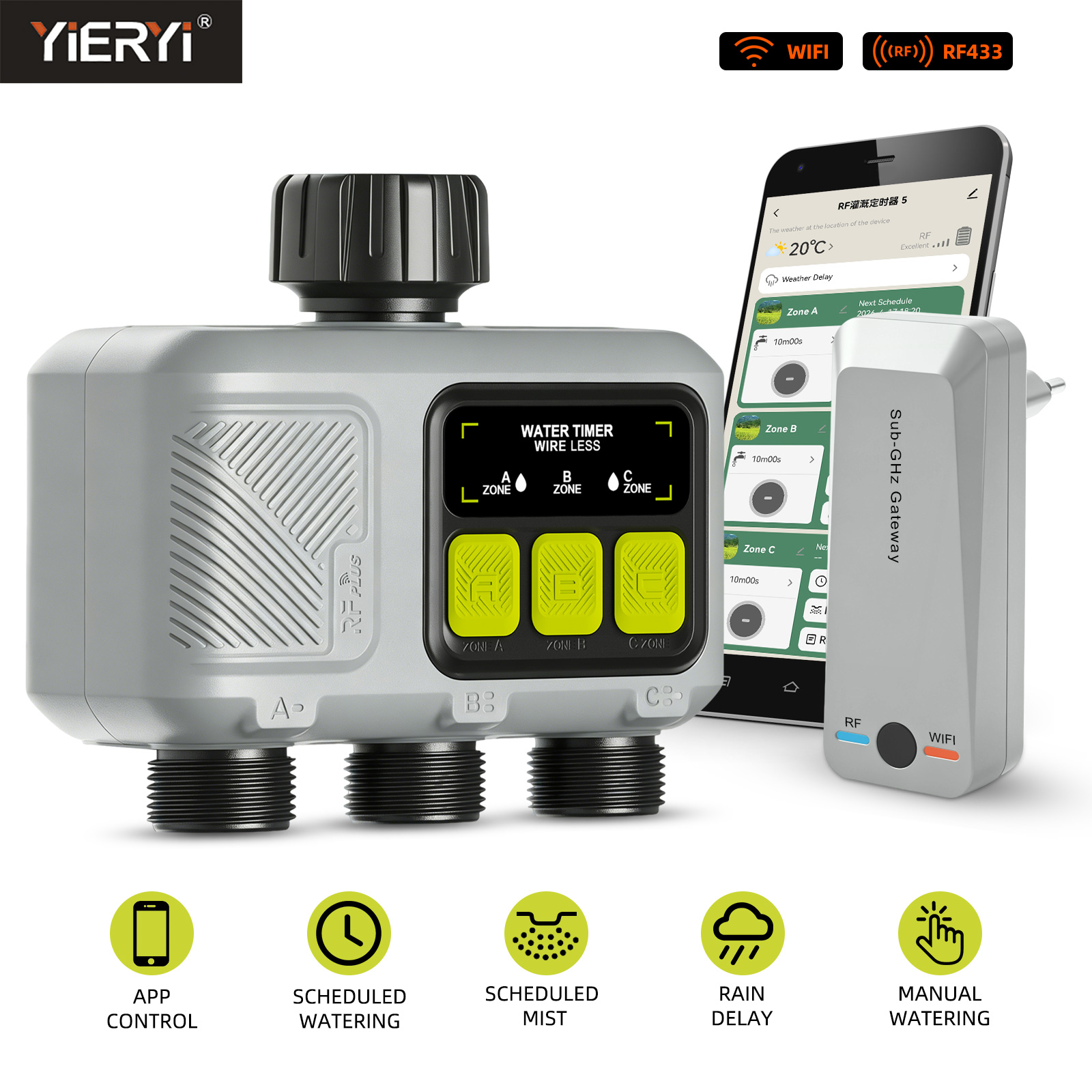 Smart Garden Timer - ตัวตั้งเวลาควบคุมการรดน้ำอัจฉริยะ 3 โซน ยี่ห้อ Yieryi พร้อม