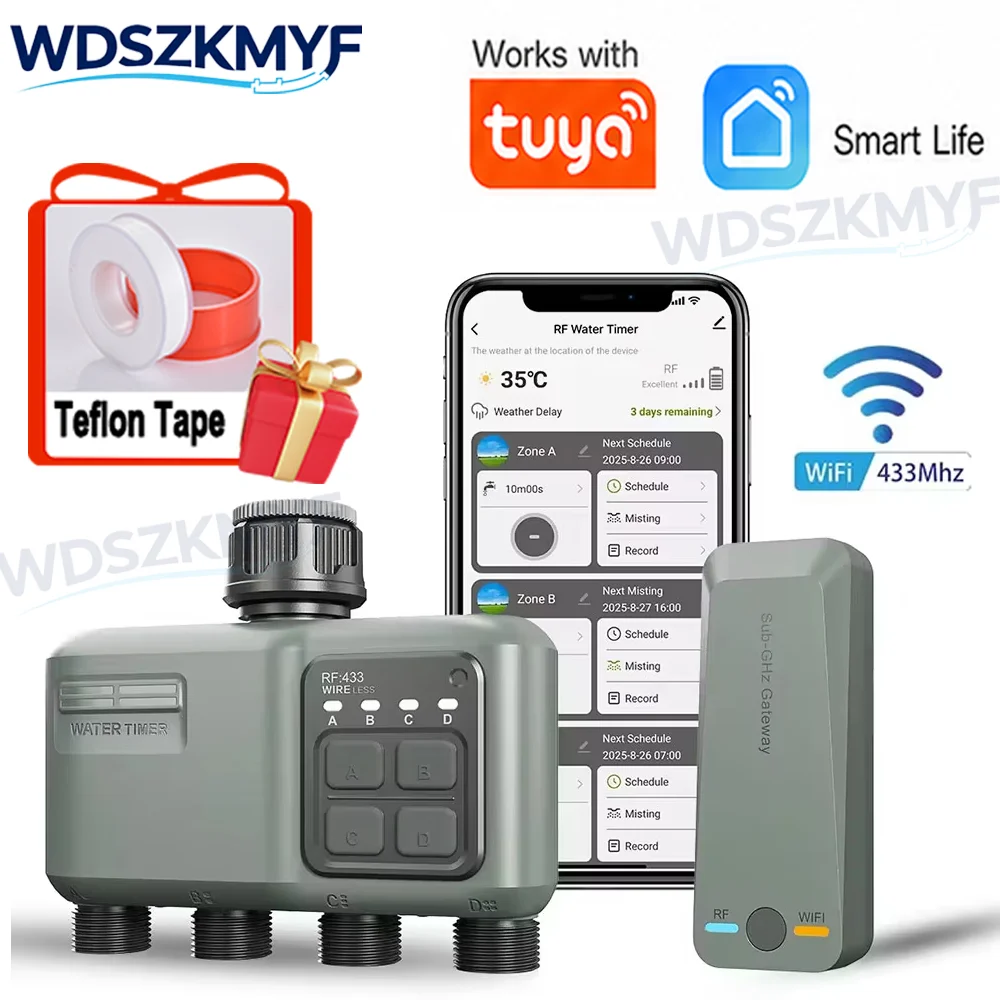 Smart Garden Lock - ตัวตั้งเวลาควบคุมการรดน้ำอัตโนมัติ WiFi RF433 สำหรับสวนอัจฉริยะ พร้อมช่องจ่ายน้ำ 4