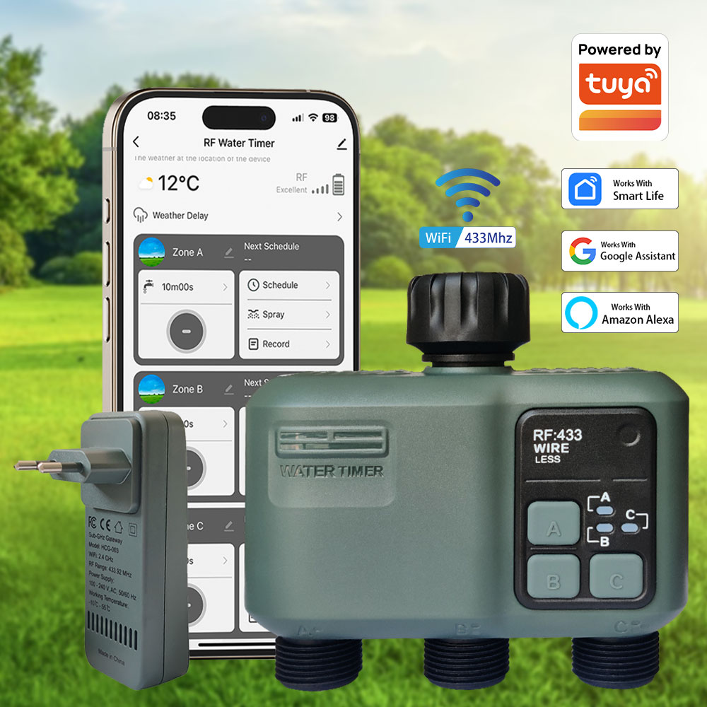 Smart Garden Timer - ตัวควบคุมการรดน้ำอัตโนมัติแบบตั้งโปรแกรมได้ Tuya Wifi+RF433 พร้อมช่องต่อ 3 ช่อง